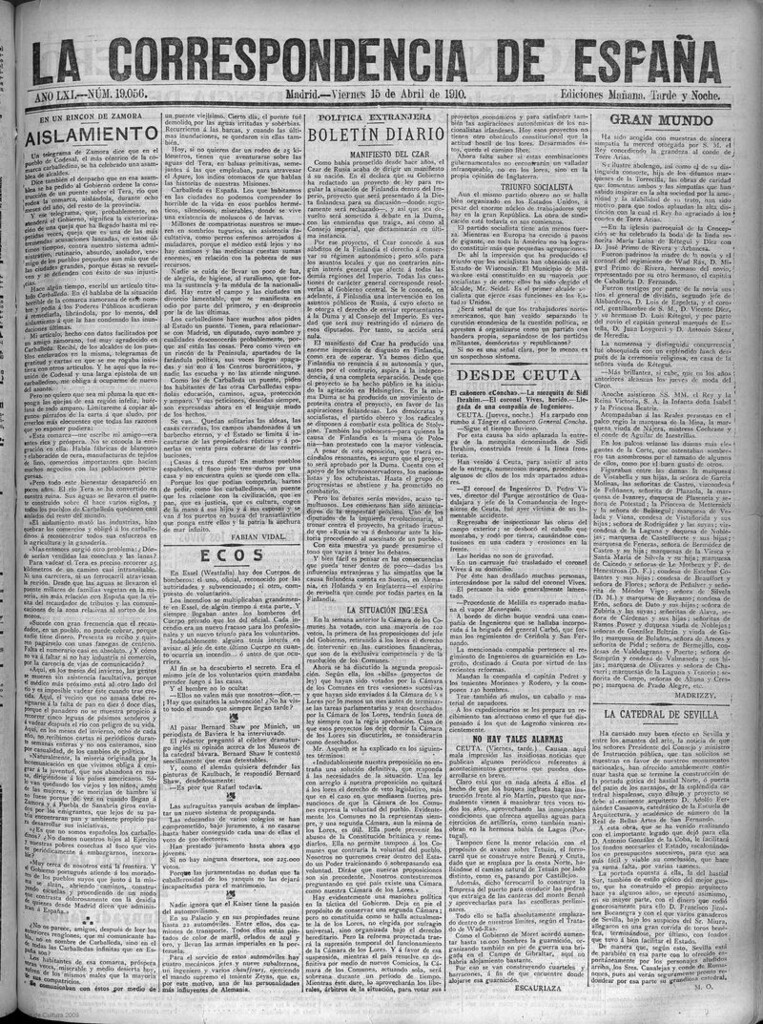 Miniatura de La Correspondencia de España del 15 de abril de 1910