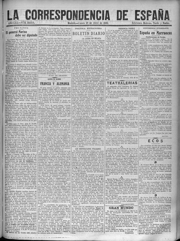 Miniatura de La Correspondencia de España del 18 de abril de 1910