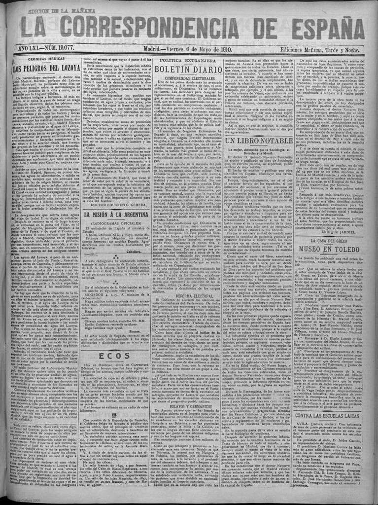Miniatura de La Correspondencia de España del 6 de mayo de 1910 (edición de la mañana)