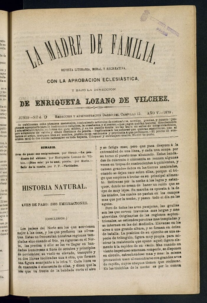 Miniatura de Madre de Familia : revista semanal de junio de 1879, nº 9