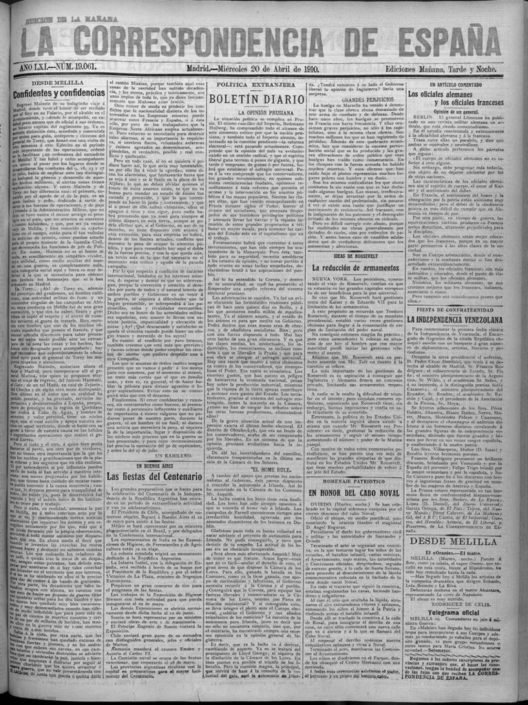 Miniatura de La Correspondencia de España del 20 de abril de 1910 (edición de la mañana)