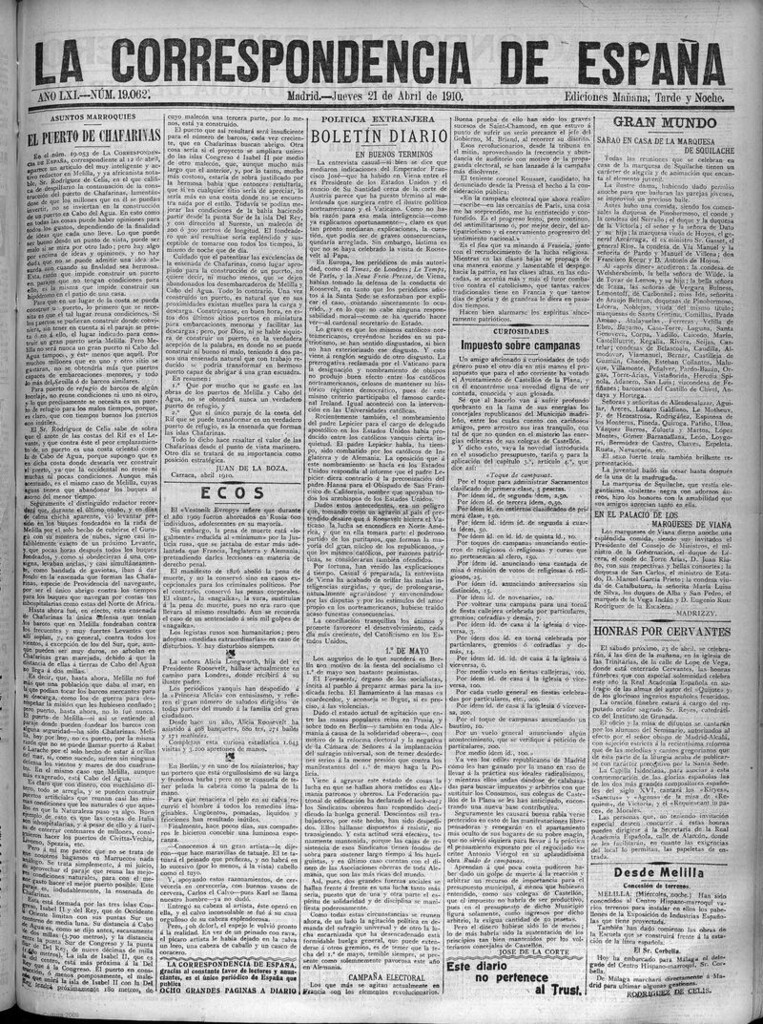 Miniatura de La Correspondencia de España del 21 de abril de 1910