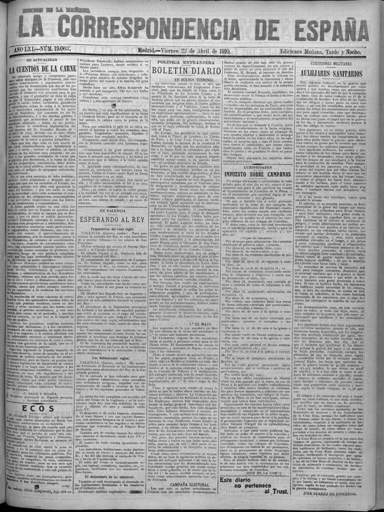 Miniatura de La Correspondencia de España del 22 de abril de 1910 (edición de la mañana)