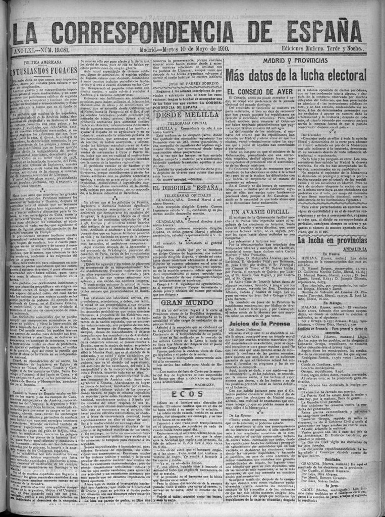 Miniatura de La Correspondencia de España del 10 de mayo de 1910