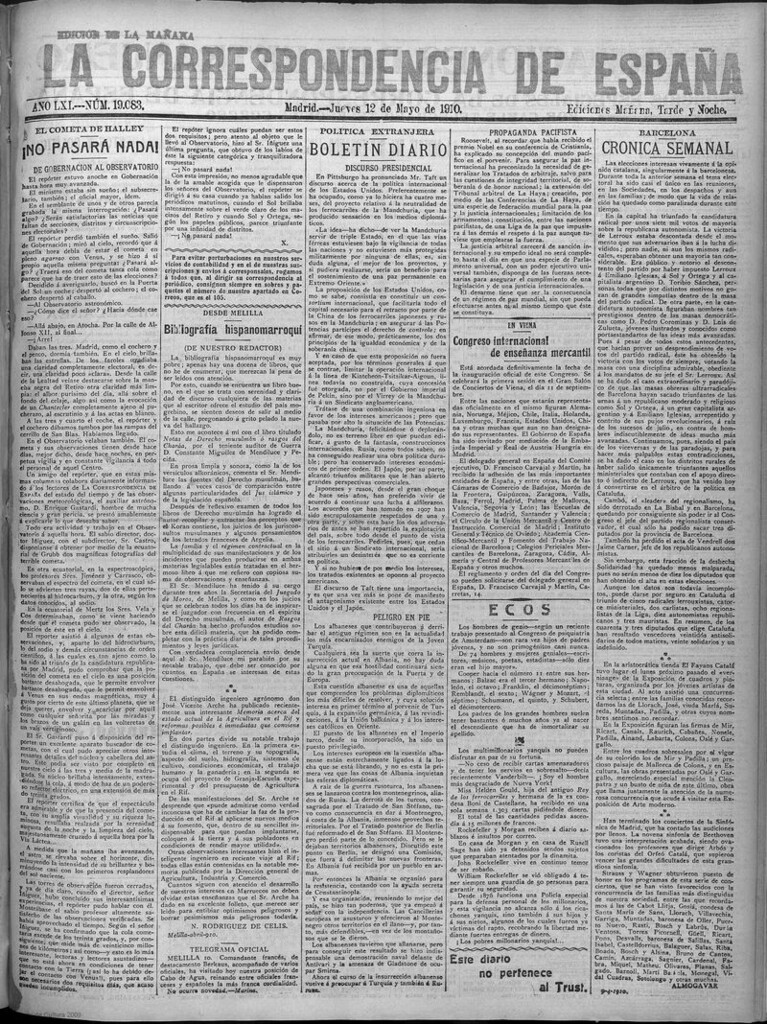 Miniatura de La Correspondencia de España del 12 de mayo de 1910 (edición de la mañana)