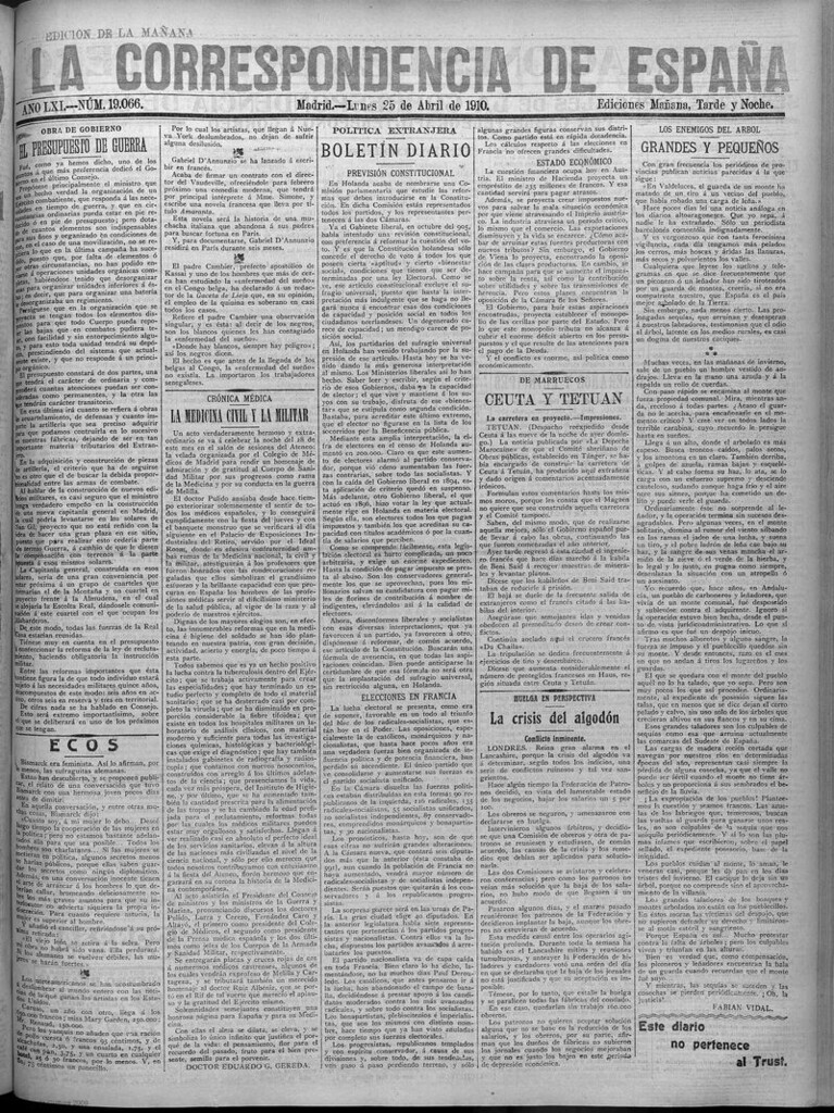Miniatura de La Correspondencia de España del 25 de abril de 1910 (edición de la mañana)
