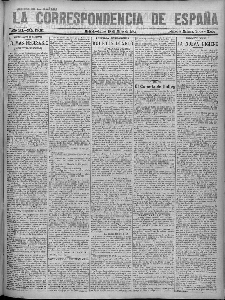 Miniatura de La Correspondencia de España del 16 de mayo de 1910 (edición de la mañana)
