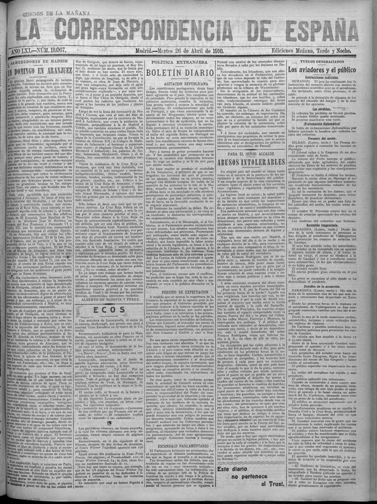 Miniatura de La Correspondencia de España del 26 de abril de 1910 (edición de la mañana)