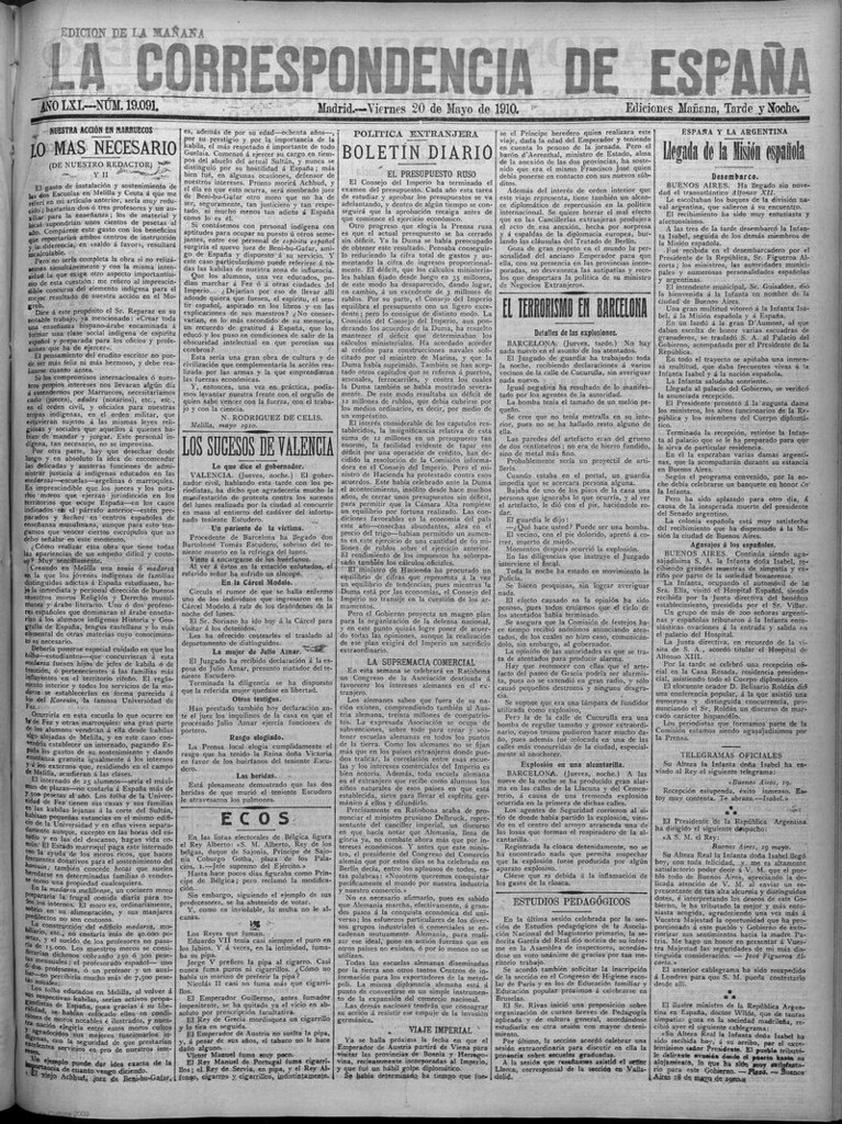Miniatura de La Correspondencia de España del 20 de mayo de 1910 (edición de la mañana)