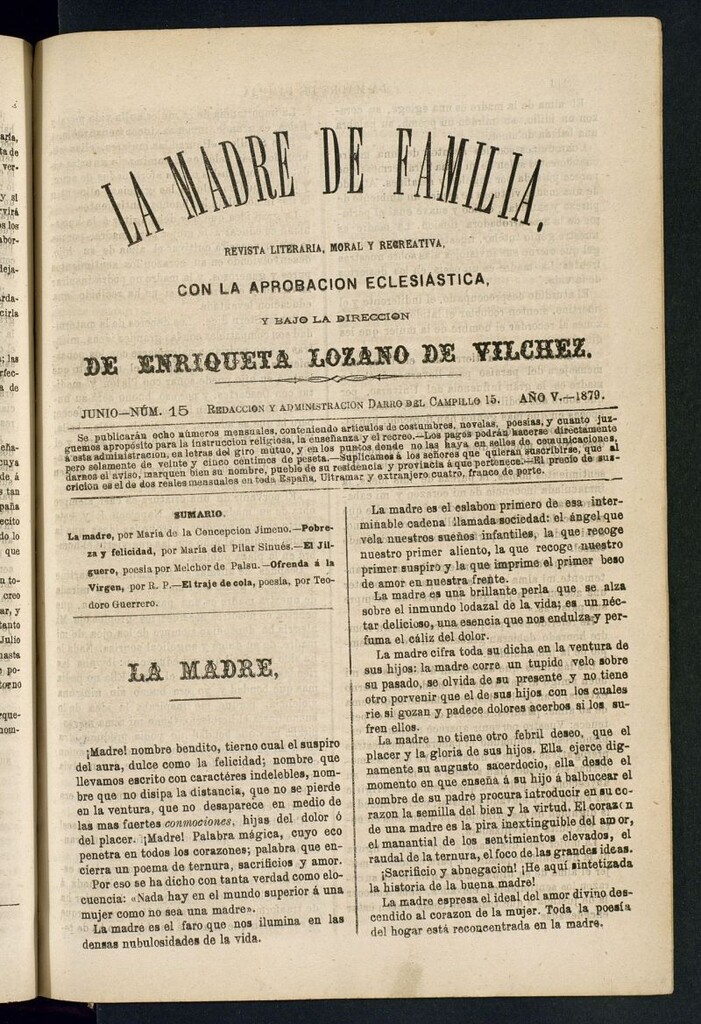 Miniatura de Madre de Familia : revista semanal de junio de 1879, nº 15