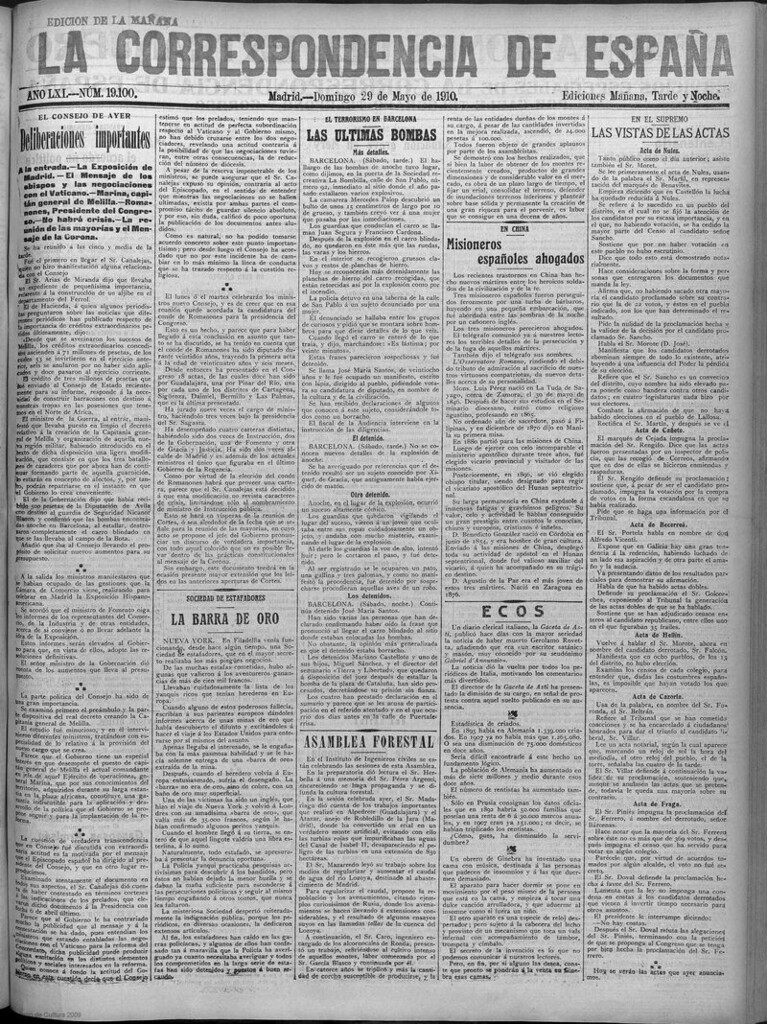 Miniatura de La Correspondencia de España del 29 de mayo de 1910 (edición de la mañana)