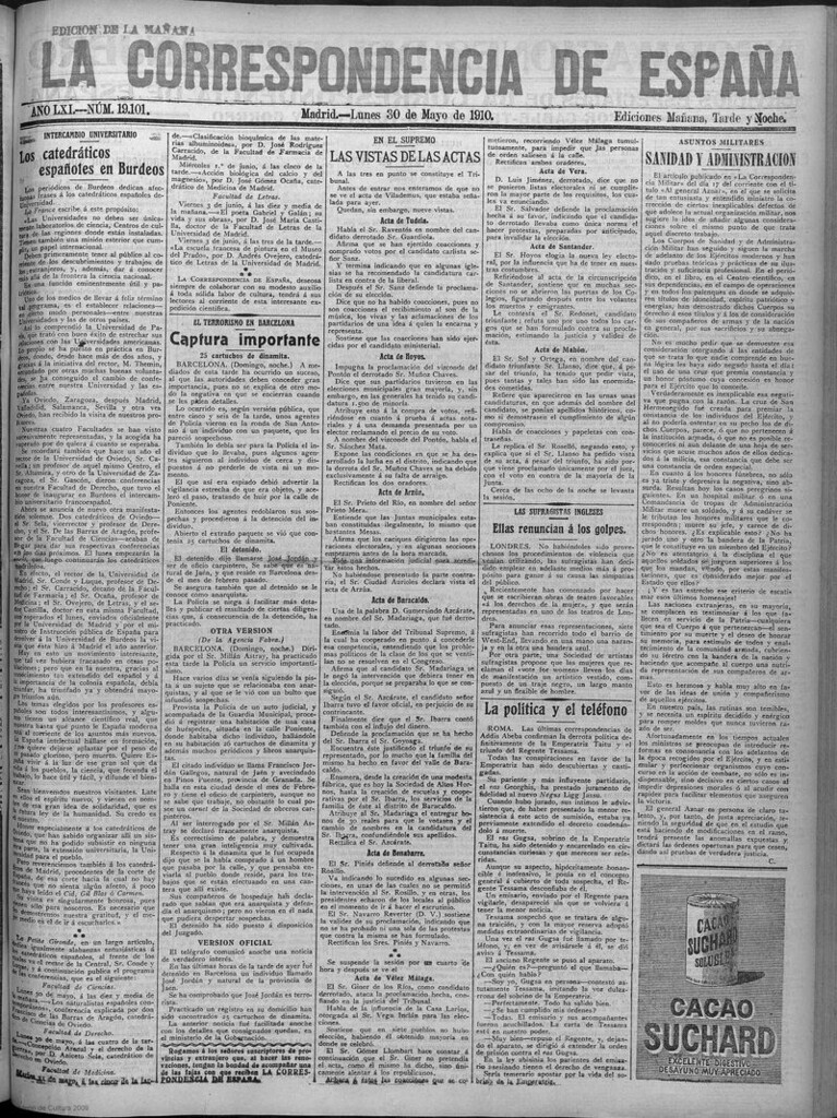 Miniatura de La Correspondencia de España del 30 de mayo de 1910 (edición de la mañana)
