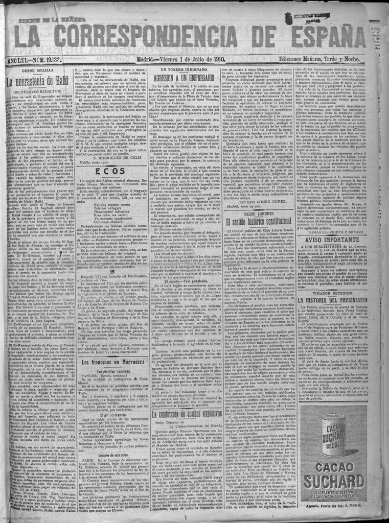 Miniatura de La Correspondencia de España del 1 de julio de 1910 (edición de la mañana)