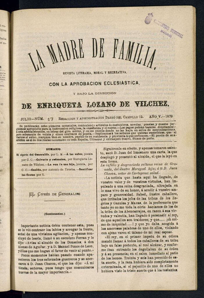Miniatura de Madre de Familia : revista semanal de julio de 1879, nº 17