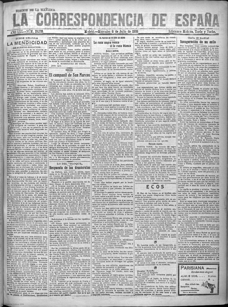 Miniatura de La Correspondencia de España del 6 de julio de 1910 (edición de la mañana)