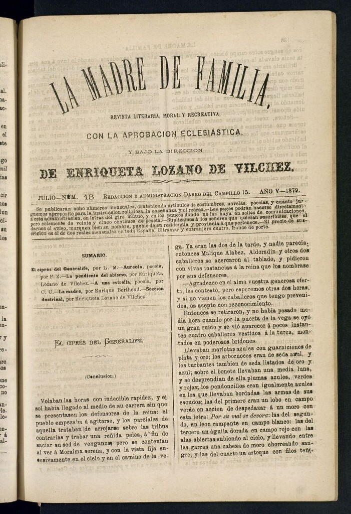 Miniatura de Madre de Familia : revista semanal de julio de 1879, nº 18