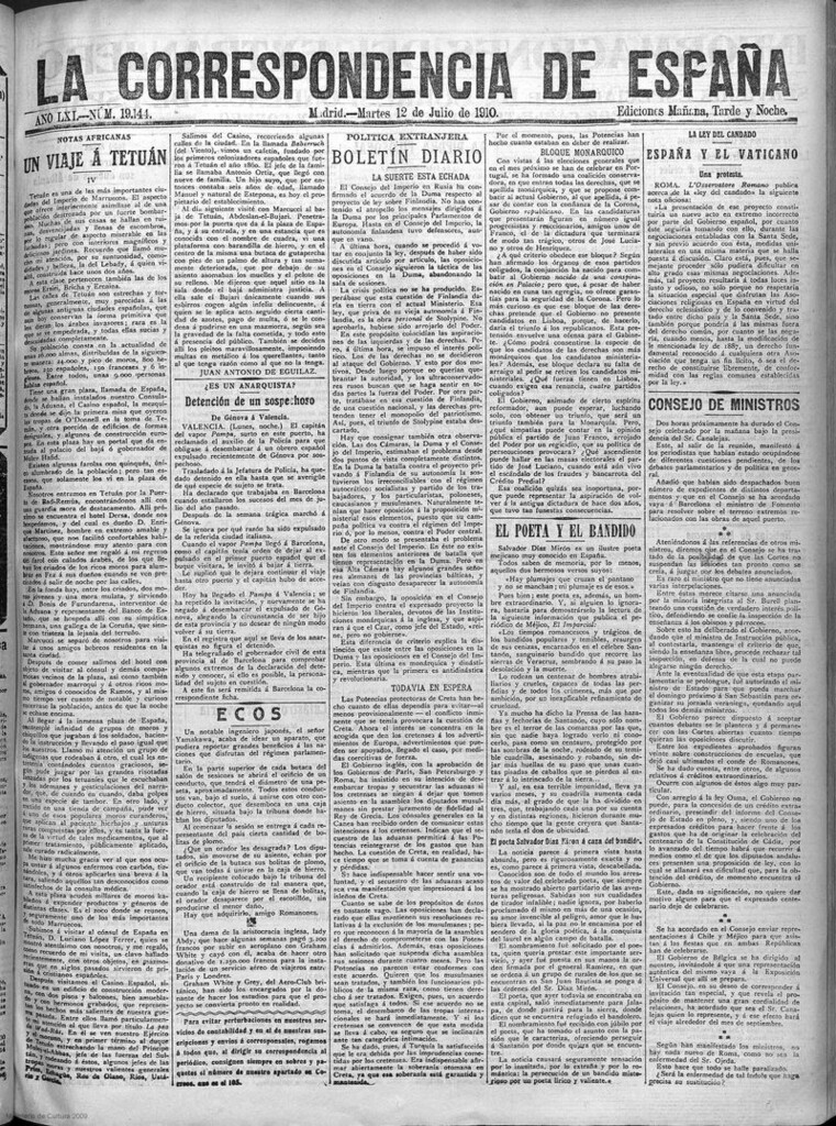 Miniatura de La Correspondencia de España del 12 de julio de 1910