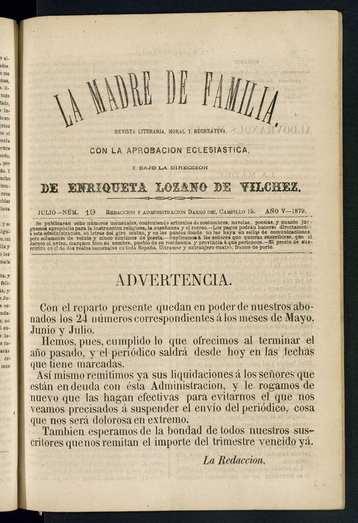Miniatura de Madre de Familia : revista semanal de julio de 1879, nº 19