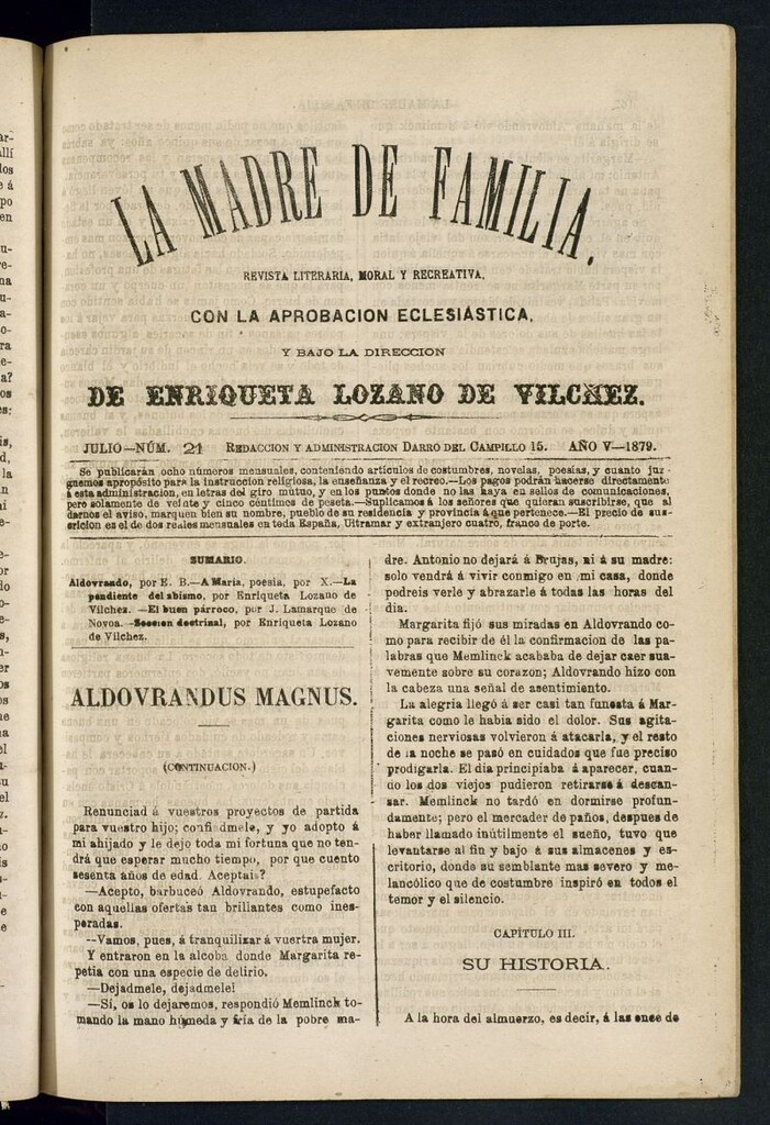 Miniatura de Madre de Familia : revista semanal de julio de 1879, nº 21
