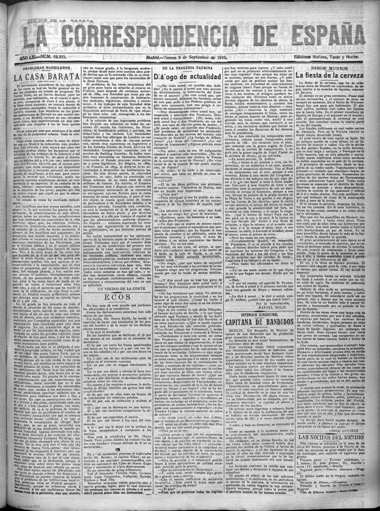 Miniatura de La Correspondencia de España del 9 de septiembre de 1910 (edición de la mañana)