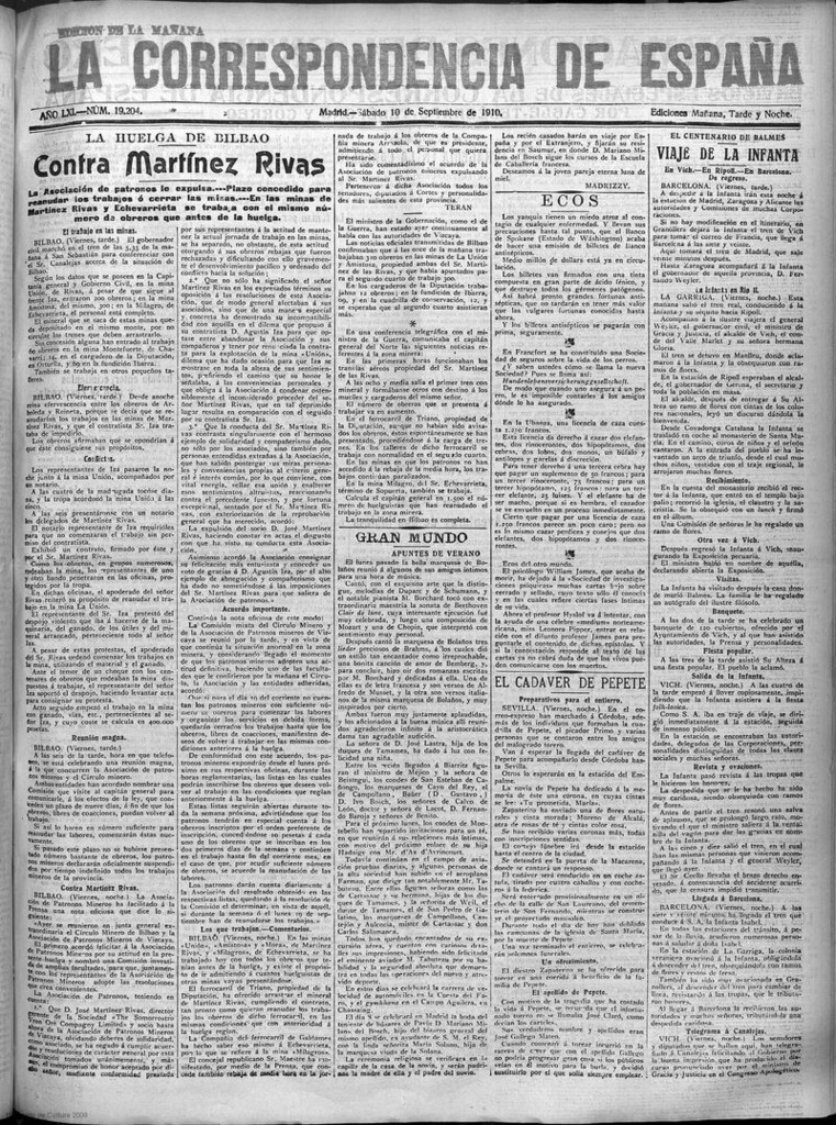 Miniatura de La Correspondencia de España del 10 de septiembre de 1910 (edición de la mañana)