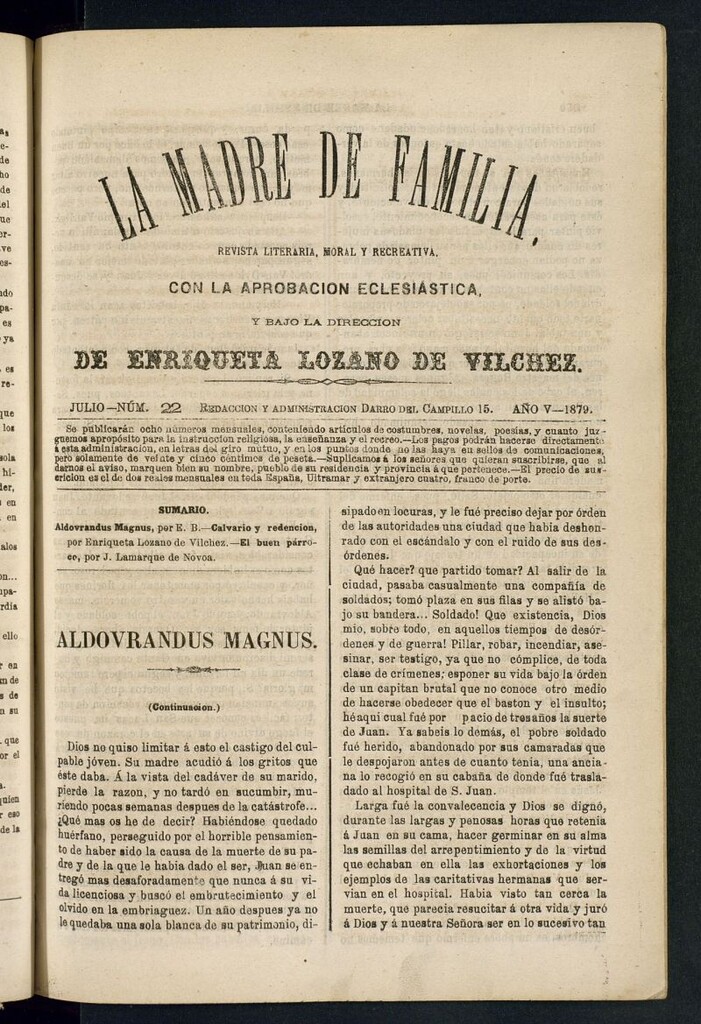 Miniatura de Madre de Familia : revista semanal de julio de 1879, nº 22