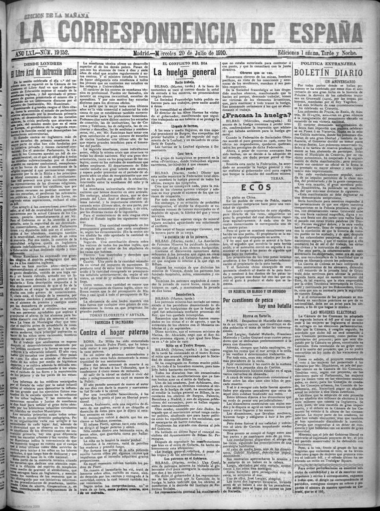 Miniatura de La Correspondencia de España del 20 de julio de 1910 (edición de la mañana)