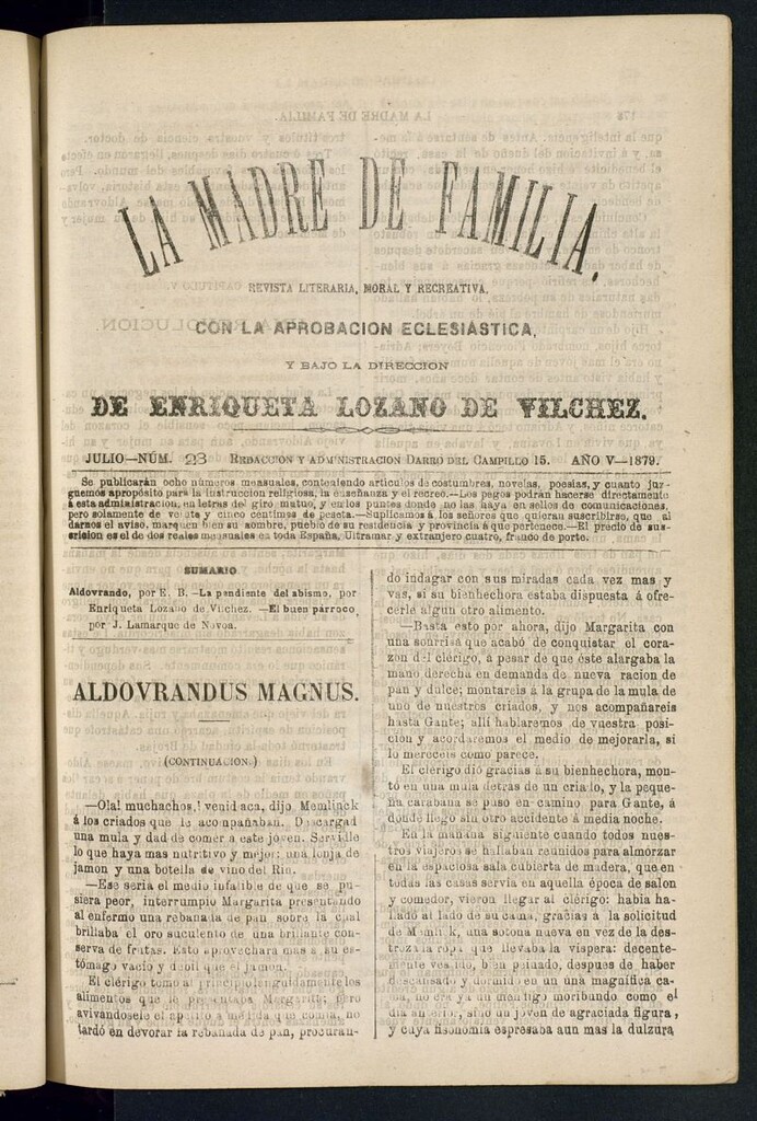 Miniatura de Madre de Familia : revista semanal de julio de 1879, nº 23