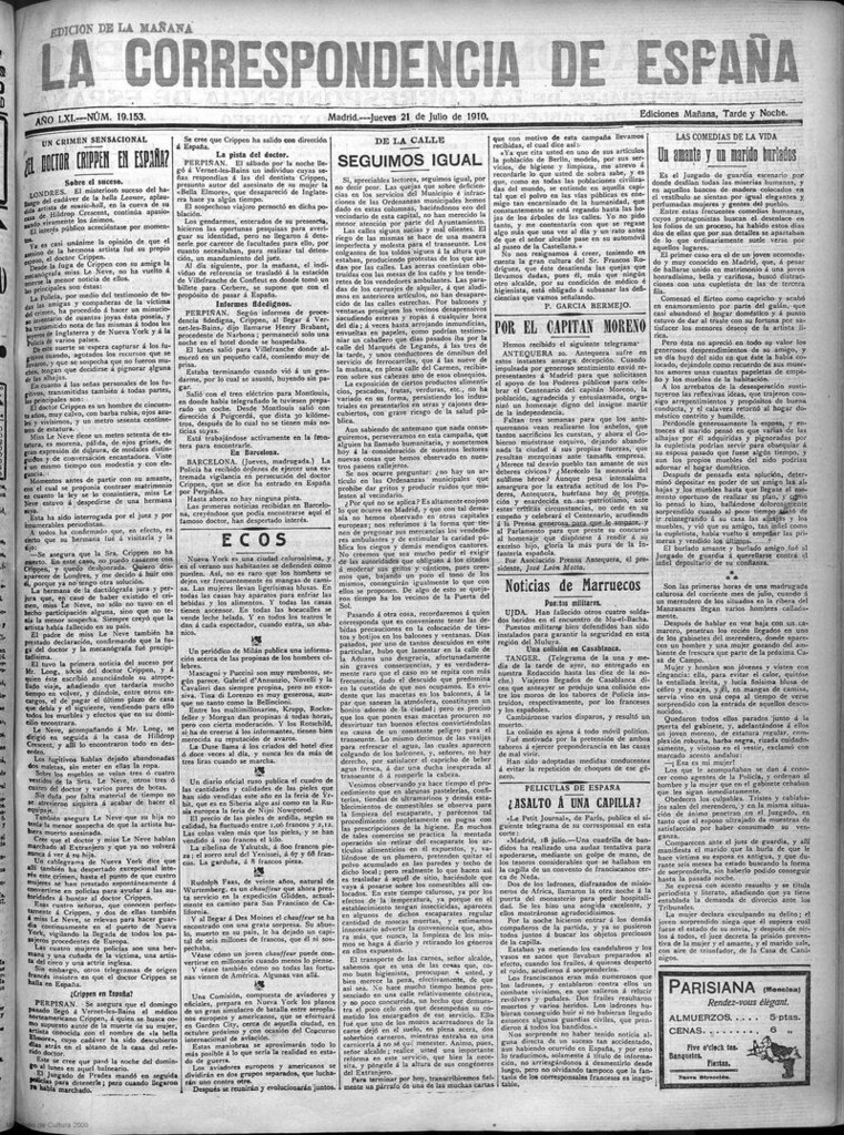 Miniatura de La Correspondencia de España del 21 de julio de 1910 (edición de la mañana)