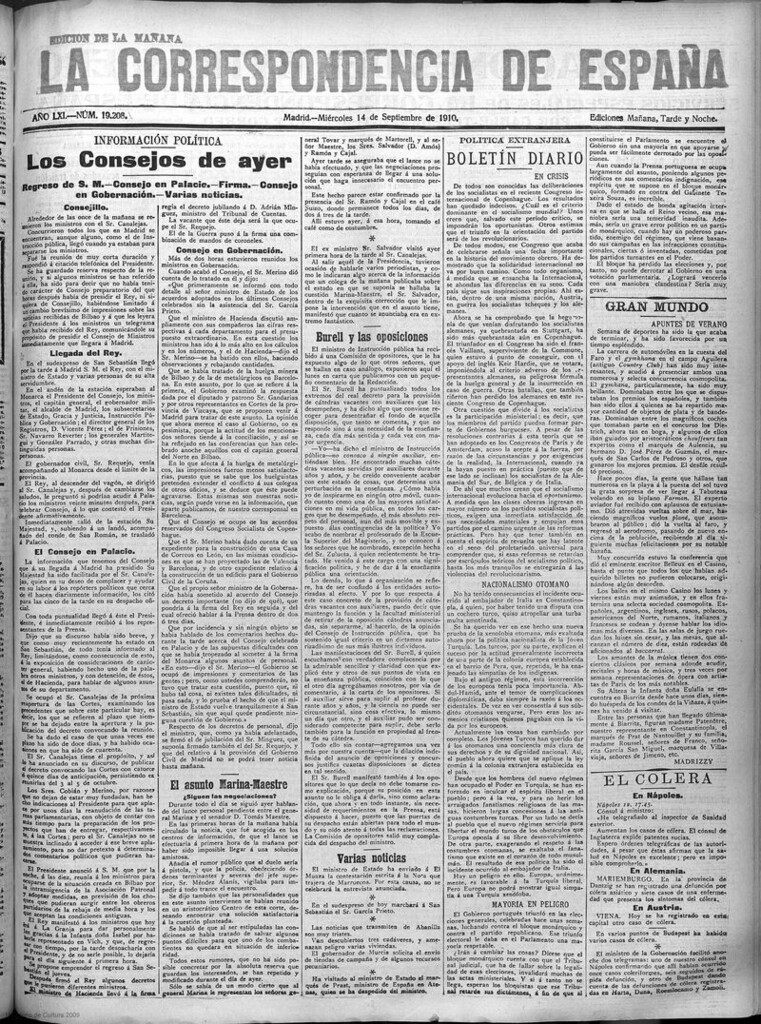 Miniatura de La Correspondencia de España del 14 de septiembre de 1910 (edición de la mañana)