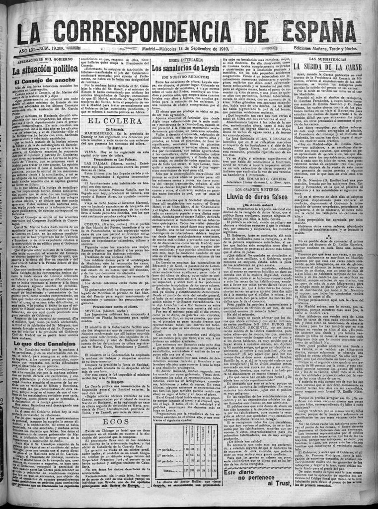 Miniatura de La Correspondencia de España del 14 de septiembre de 1910