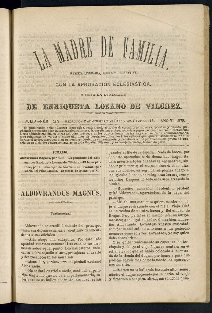 Miniatura de Madre de Familia : revista semanal de julio de 1879, nº 24