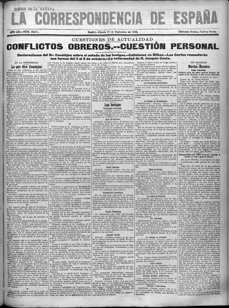 Miniatura de La Correspondencia de España del 17 de septiembre de 1910 (edición de la mañana)