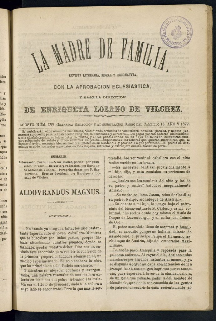 Miniatura de Madre de Familia : revista semanal de agosto de 1879, nº 25