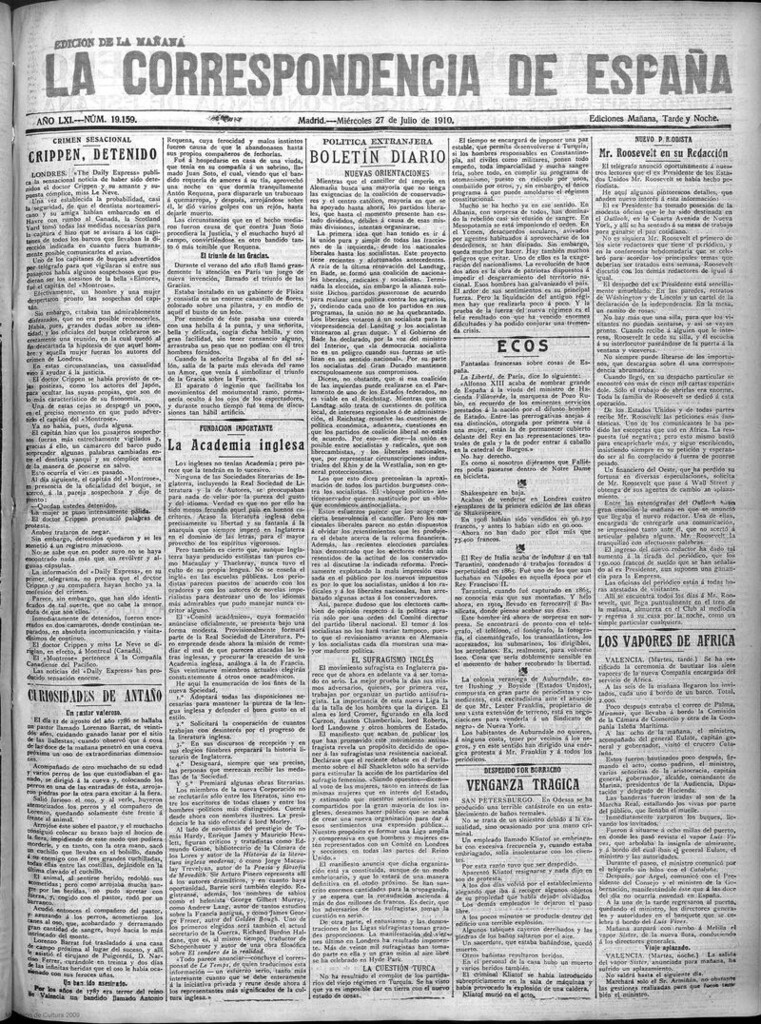 Miniatura de La Correspondencia de España del 27 de julio de 1910 (edición de la mañana)