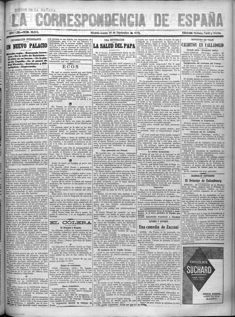 Miniatura de La Correspondencia de España del 19 de septiembre de 1910 (edición de la mañana)