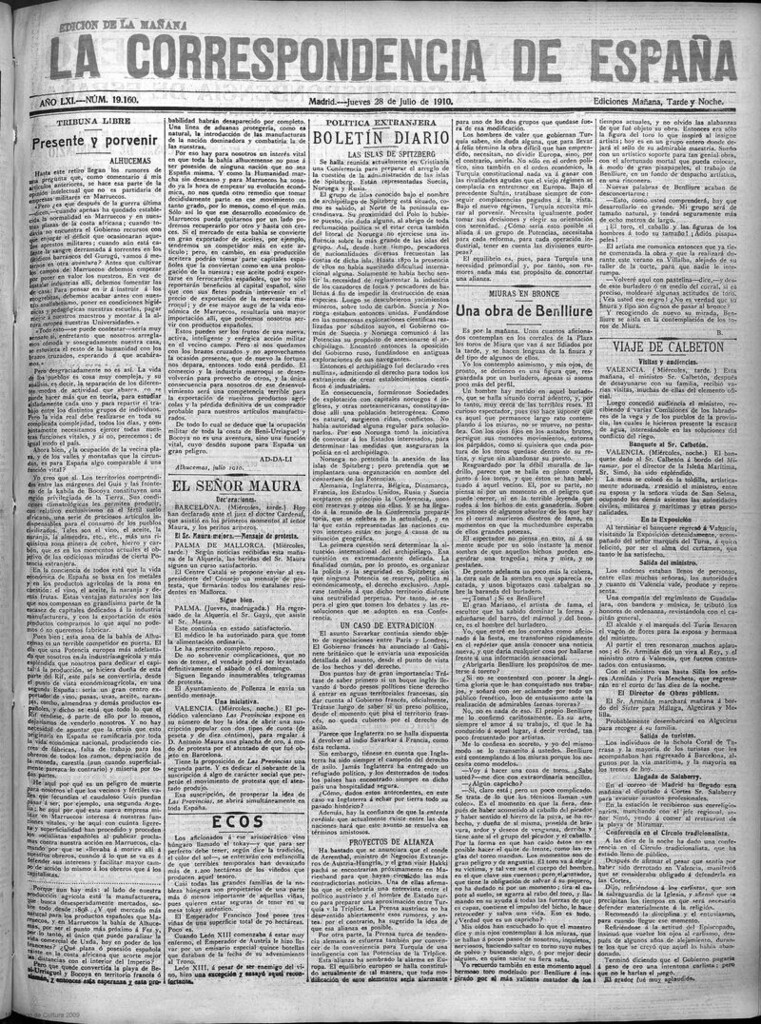 Miniatura de La Correspondencia de España del 28 de julio de 1910 (edición de la mañana)