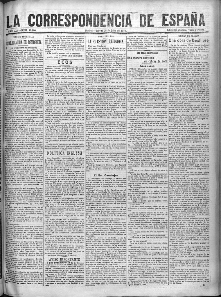 Miniatura de La Correspondencia de España del 28 de julio de 1910