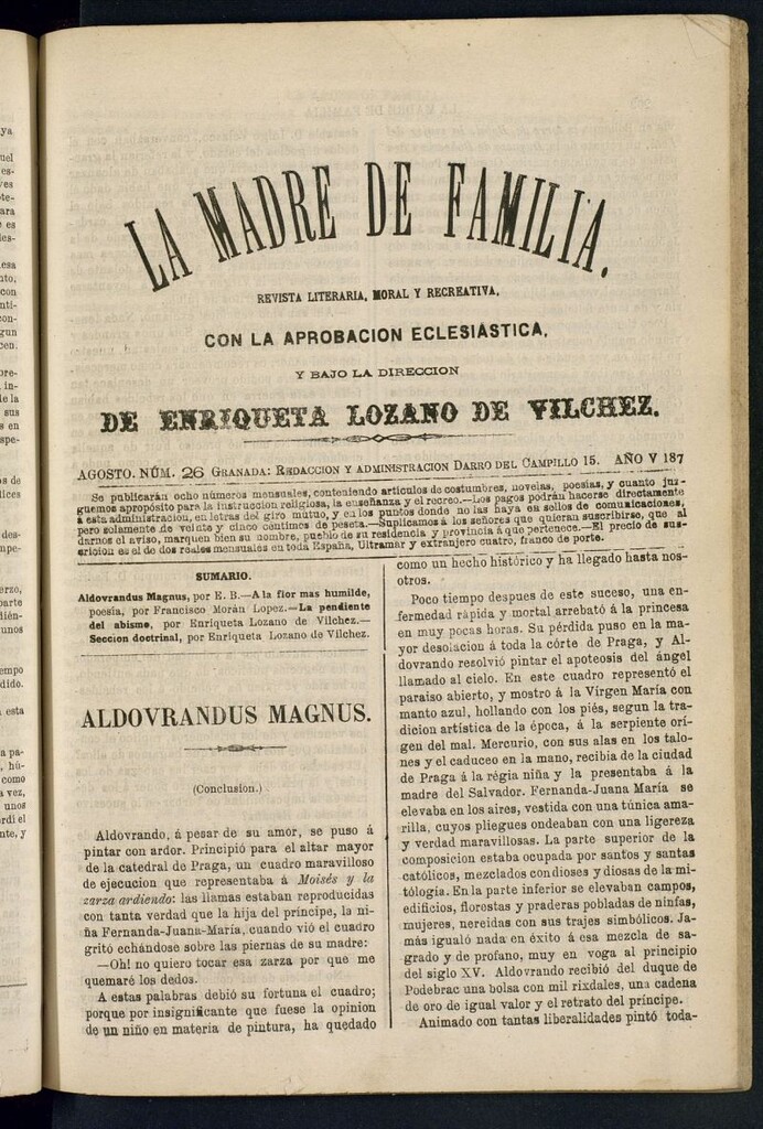 Miniatura de Madre de Familia : revista semanal de agosto de 1879, nº 26