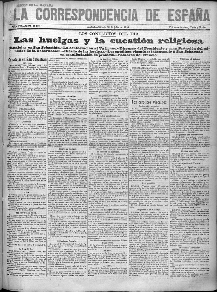 Miniatura de La Correspondencia de España del 30 de julio de 1910 (edición de la mañana)