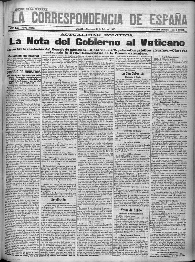 Miniatura de La Correspondencia de España del 31 de julio de 1910 (edición de la mañana)