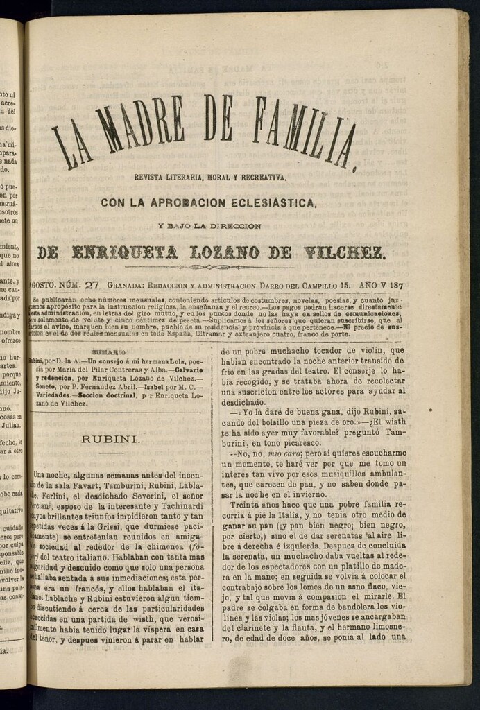 Miniatura de Madre de Familia : revista semanal de agosto de 1879, nº 27