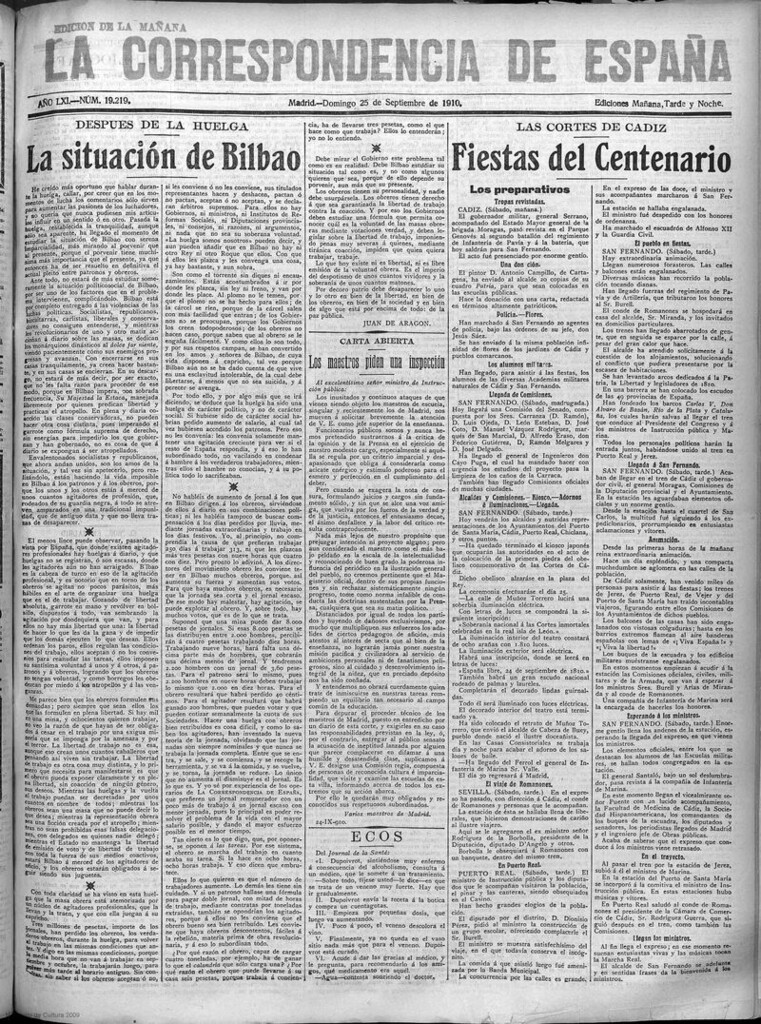 Miniatura de La Correspondencia de España del 25 de septiembre de 1910 (edición de la mañana)