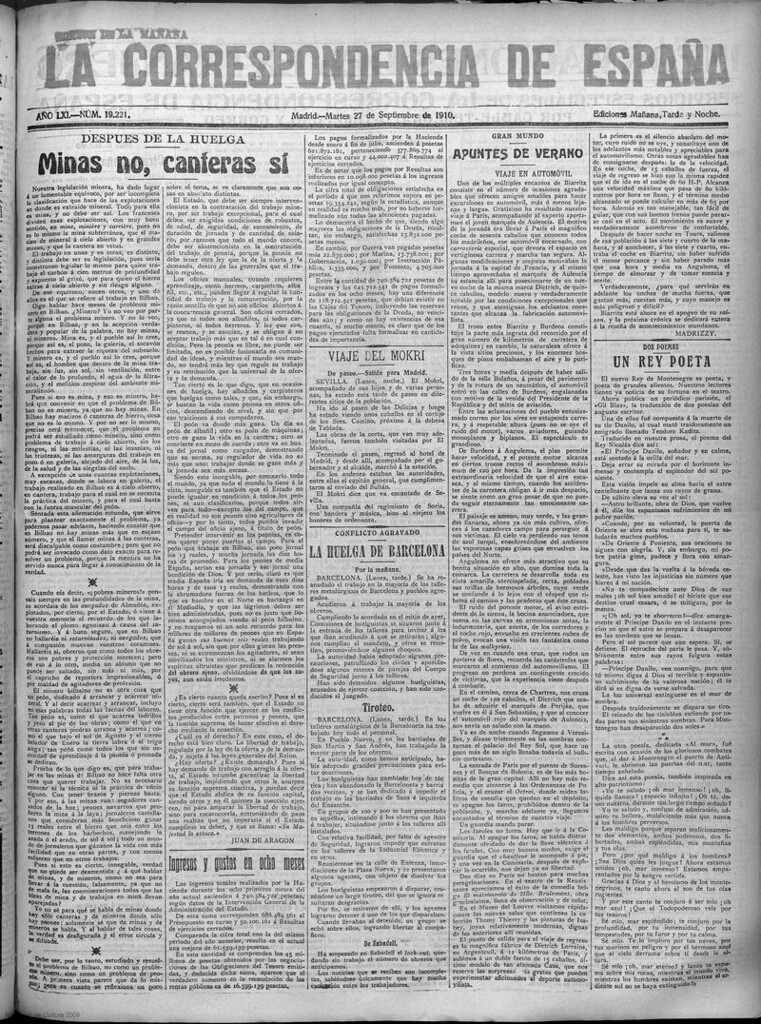Miniatura de La Correspondencia de España del 27 de septiembre de 1910 (edición de la mañana)