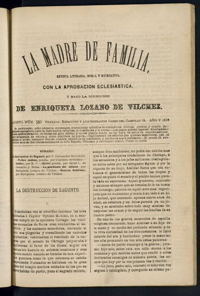 Miniatura de Madre de Familia : revista semanal de agosto de 1879, nº 26