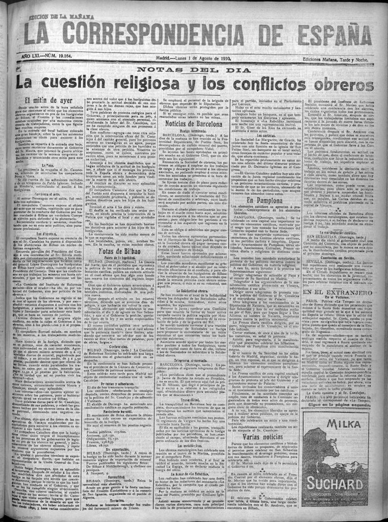 Miniatura de La Correspondencia de España del 1 de agosto de 1910 (edición de la mañana)