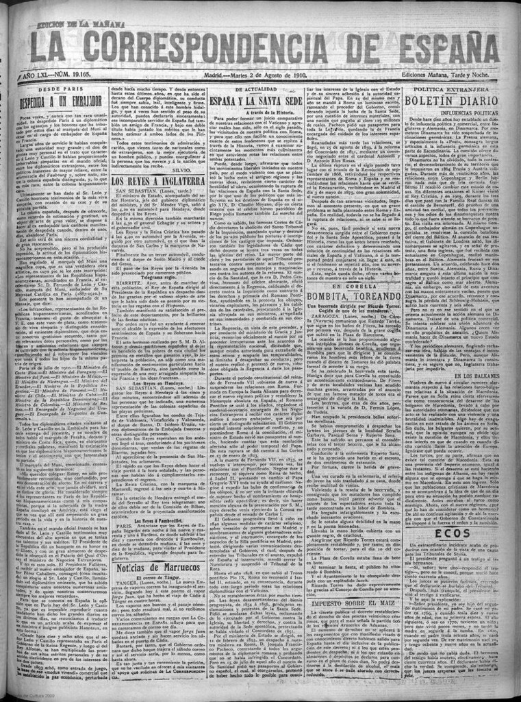 Miniatura de La Correspondencia de España del 2 de agosto de 1910 (edición de la mañana)