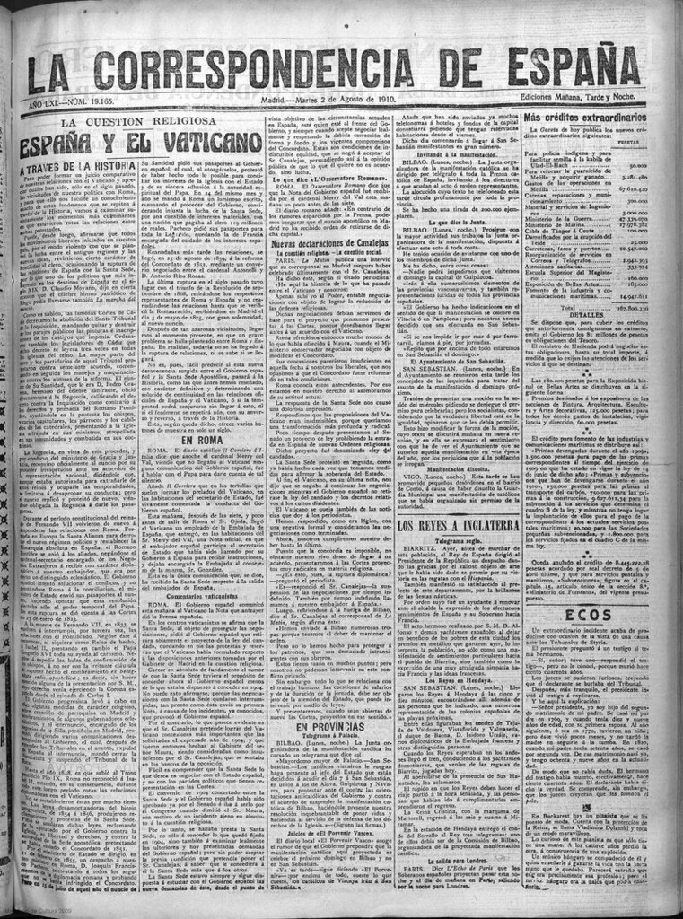Miniatura de La Correspondencia de España del 2 de agosto de 1910