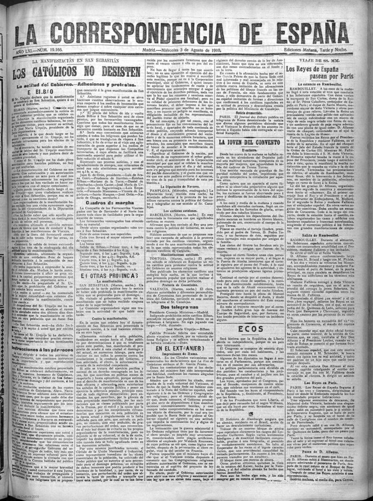 Miniatura de La Correspondencia de España del 3 de agosto de 1910