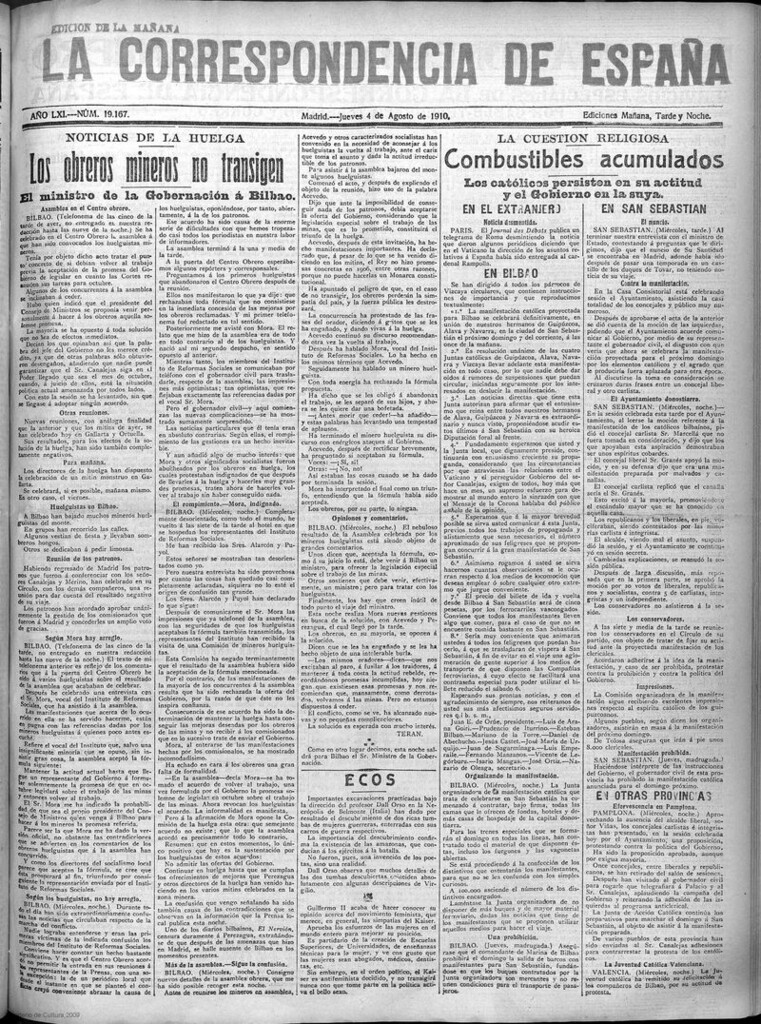 Miniatura de La Correspondencia de España del 4 de agosto de 1910 (edición de la mañana)